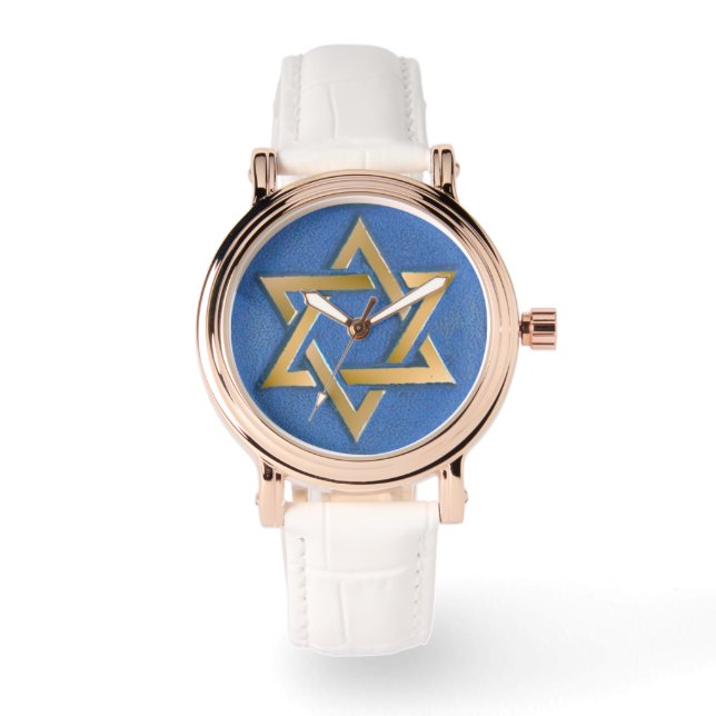 Gold Blue Star von David Art Panel Armbanduhr (Vorderseite)