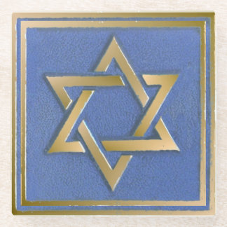 Gold Blue Star von David Art Panel Glasuntersetzer