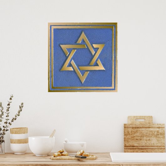 Gold Blue Star von David Art Panel Poster (Küche)