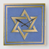 Gold Blue Star von David Art Panel Quadratische Wanduhr (Vorderseite)