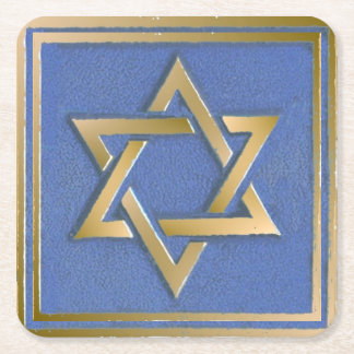 Gold Blue Star von David Art Panel Rechteckiger Pappuntersetzer