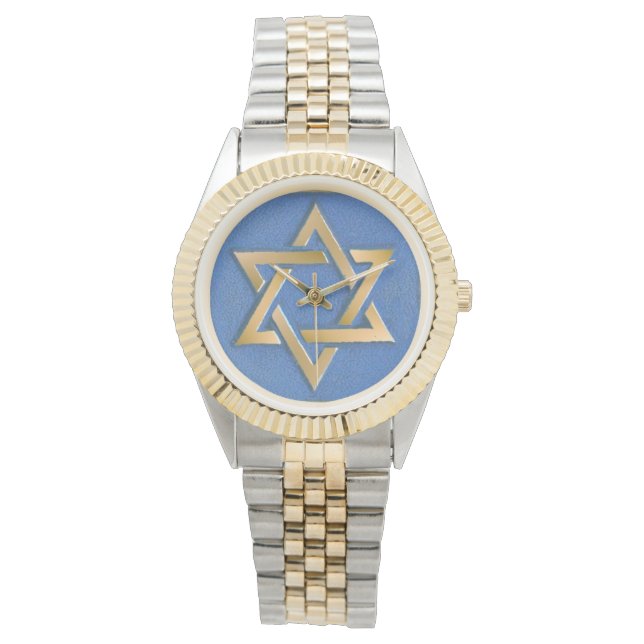 Gold Blue Star von David Art Panel Watch Armbanduhr (Vorderseite)