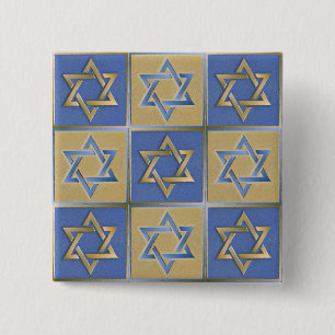Gold Blue Star von David Art Panels Button