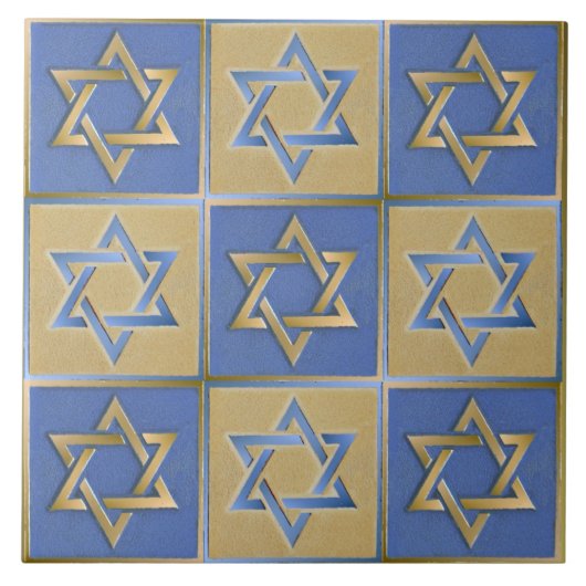 Gold Blue Star von David Art Panels Fliese (Vorderseite)