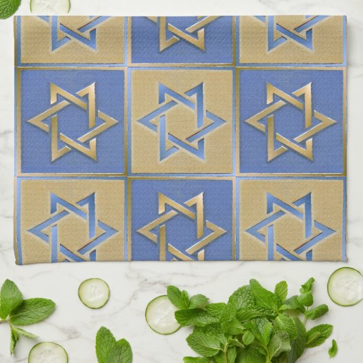 Gold Blue Star von David Art Panels Geschirrtuch (Gefaltet)