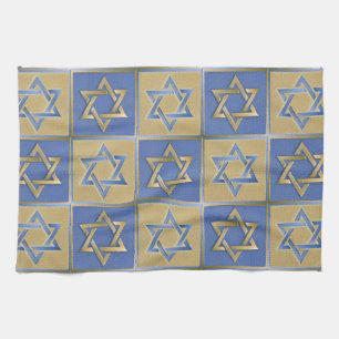 Gold Blue Star von David Art Panels Geschirrtuch