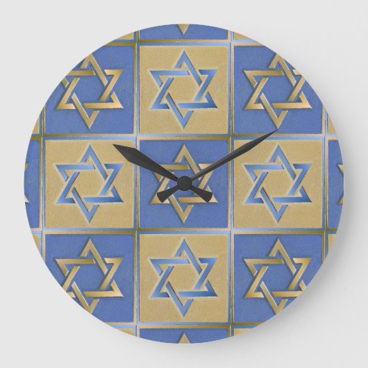 Gold Blue Star von David Art Panels Große Wanduhr (Vorderseite)