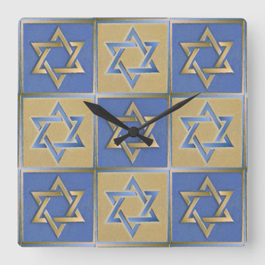 Gold Blue Star von David Art Panels Quadratische Wanduhr (Vorderseite)