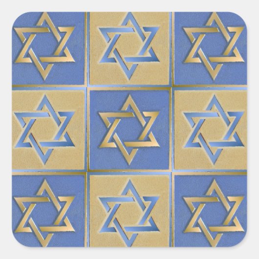 Gold Blue Star von David Art Panels Quadratischer Aufkleber (Vorderseite)