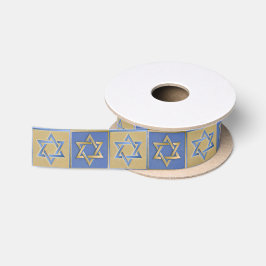 Gold Blue Star von David Art Panels Satinband