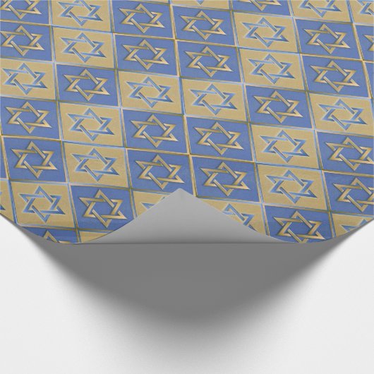 Gold Blue Star von David Art Panels Wrapping Paper Geschenkpapier (Ecke)