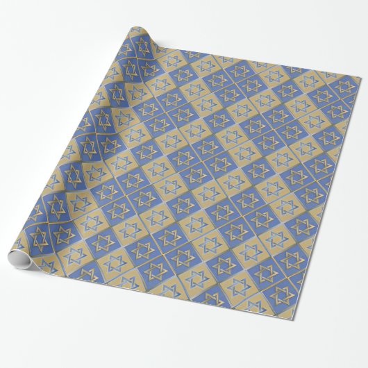 Gold Blue Star von David Art Panels Wrapping Paper Geschenkpapier (Ungerollt)