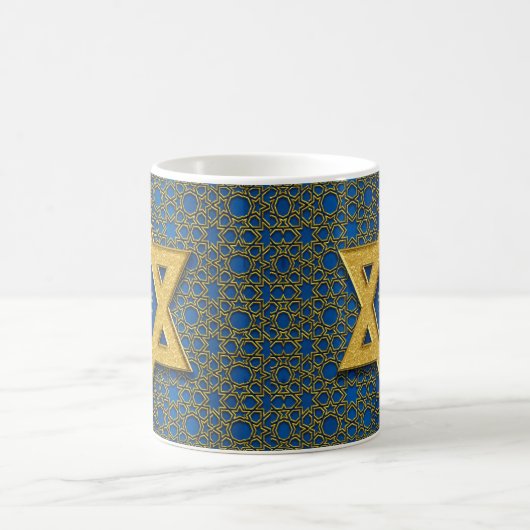 Gold Blue Star von David Hebrew Shabbat Shalom Kaffeetasse (Mittel)