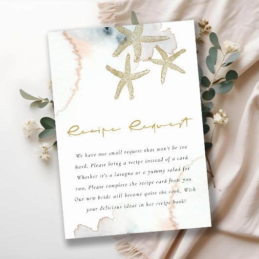 Gold Blue Starfish Rezept Brautparty Begleitkarte