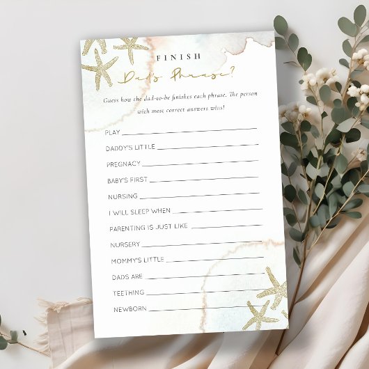 Gold Blue Starfish Vaters Phrase Baby Dusche