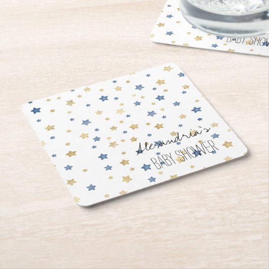 Gold Blue Starlight Stars Personalized Baby Shower Rechteckiger Pappuntersetzer (angewinkelt)