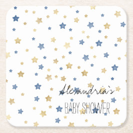 Gold Blue Starlight Stars Personalized Baby Shower Rechteckiger Pappuntersetzer