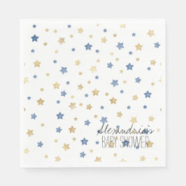 Gold Blue Starlight Stars Personalized Baby Shower Serviette