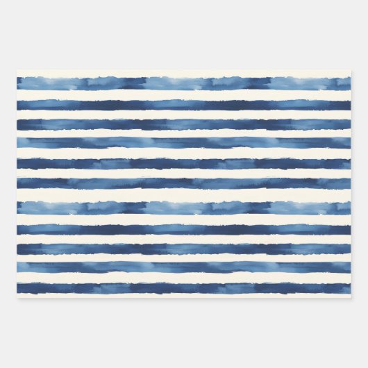 Gold Blue Stripes Christmas Tree Geschenkpapier Set (Vorderseite)
