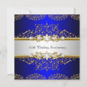 Gold Blue Swirl 50. Hochzeitstag Einladung (Vorderseite)