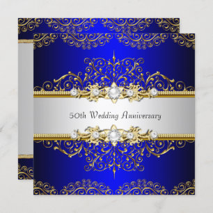 Gold Blue Swirl 50. Hochzeitstag Einladung