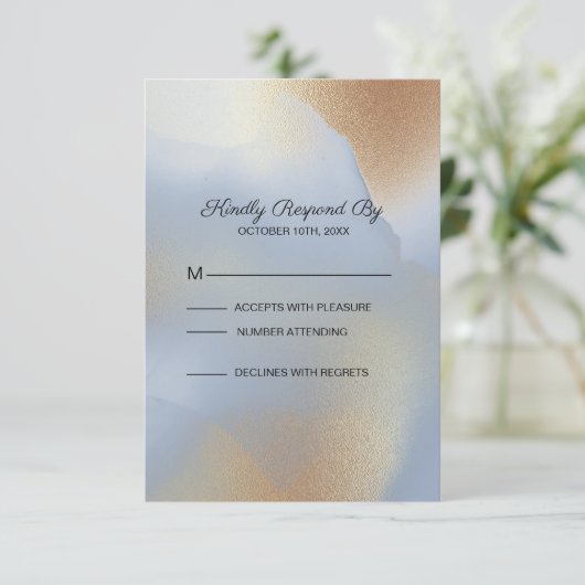 Gold & Blue Textur RSVP Karte (Stehend Vorderseite)