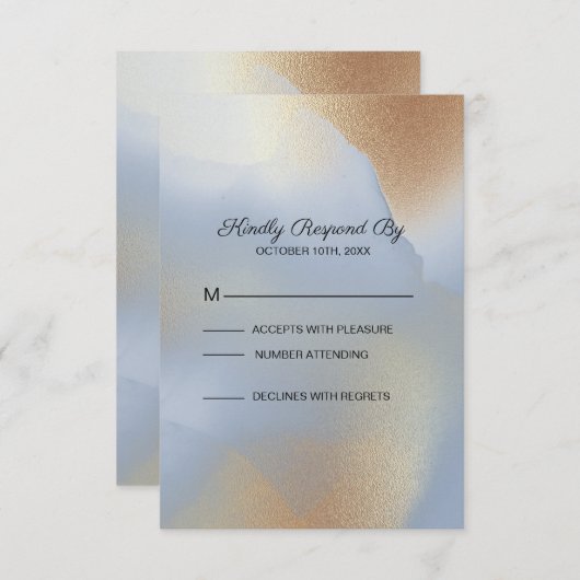 Gold & Blue Textur RSVP Karte (Vorne/Hinten)