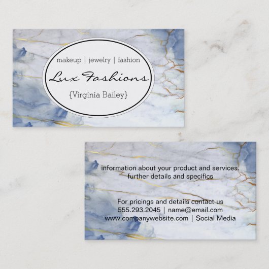 Gold Blue Texture Marmor Visitenkarte (Vorne/Hinten)