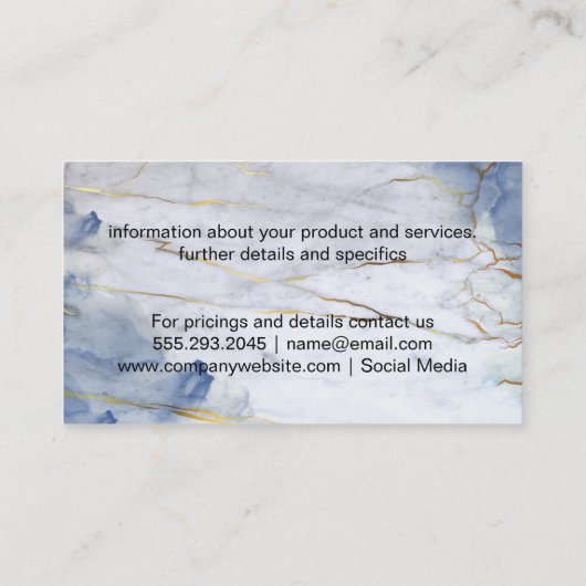 Gold Blue Texture Marmor Visitenkarte (Rückseite)
