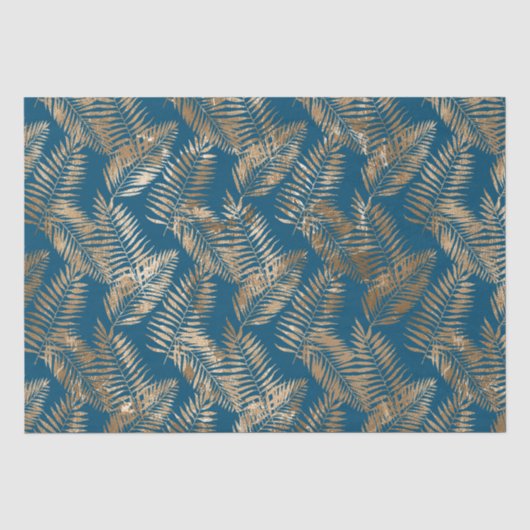 Gold Blue Tropical Blätter Seidenpapier (Vorderseite)