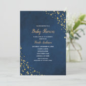 Gold & Blue Twinkle Stars Celestial Baby Dusche Einladung (Stehend Vorderseite)