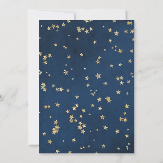 Gold & Blue Twinkle Stars Celestial Baby Dusche Einladung (Rückseite)
