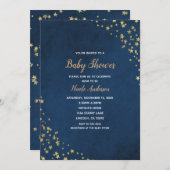 Gold & Blue Twinkle Stars Celestial Baby Dusche Einladung (Vorne/Hinten)