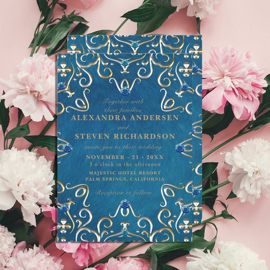 Gold Blue Velvet Klasse Luxus Hochzeit Einladung