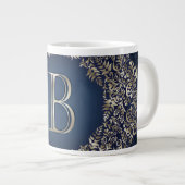 Gold Blue Verziert B Extravagant Damask Monogram Jumbo-Tasse (Vorderseite Rechts)