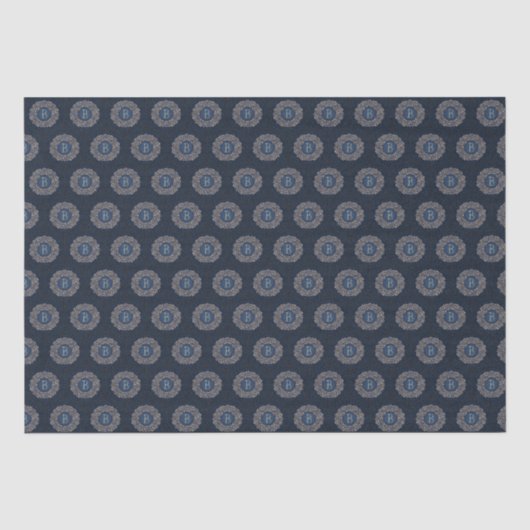 Gold Blue Verziert B Extravagant Damask Monogram Seidenpapier (Vorderseite)
