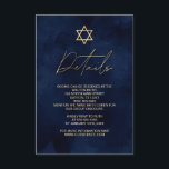 Gold Blue Watercolor Bar Mitzvah Details Begleitkarte<br><div class="desc">Diese moderne und künstlerische Bar Mitzvah-Detailkarte ist die perfekte Wahl für Ihren Sohn für seinen besonderen Tag. Es ist mit einem handbemalten marineblauen Hintergrund versehen. Auf der Oberseite der Einladung ist ein Imitat gedruckt Gold Stern von David und benutzerdefinierte Typografie. Es ist ein einzigartiges, cooles und trendiges Design für den...</div>