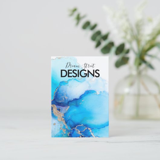 Gold Blue Watercolor Earring Display Card Visitenkarte (Stehend Vorderseite)