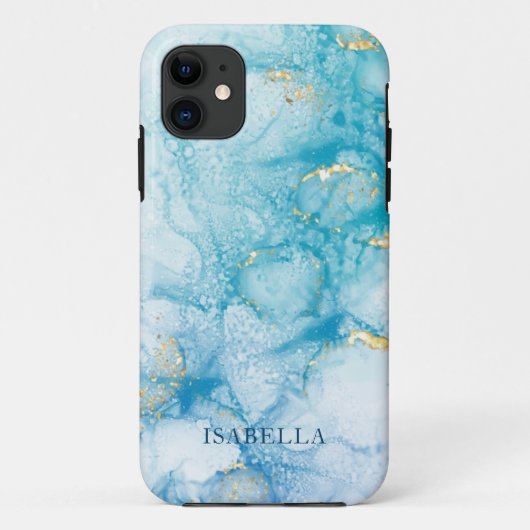 Gold Blue Watercolor personalisieren Case-Mate iPhone Hülle (Rückseite)