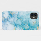 Gold Blue Watercolor personalisieren Case-Mate iPhone Hülle (Rückseite (Horizontal))