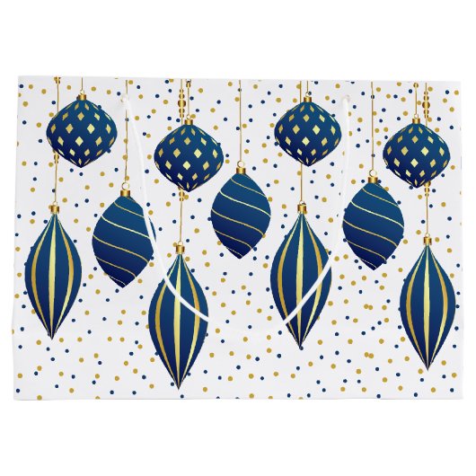 Gold Blue Weihnachtsschmuck Große Geschenktüte (Rückseite)