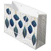 Gold Blue Weihnachtsschmuck Große Geschenktüte (Vorderseite Schrägansicht)
