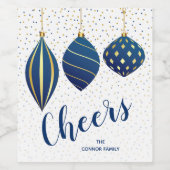 Gold Blue Weihnachtsschmuck Weinetikett (Einzelnes Label)