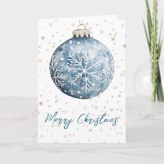 Gold Blue White Christmas Snowflakes Ornament Karte (Vorderseite)