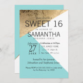 Gold Blue White Geo Dreiecke Sweet 16 Einladungen (Vorne/Hinten)