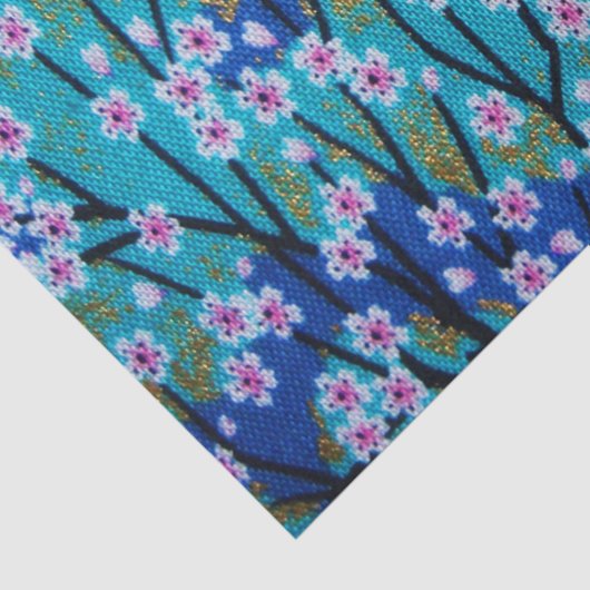 Gold Blue White Japanisch Kimono Blumendekoupage Seidenpapier (Detail)