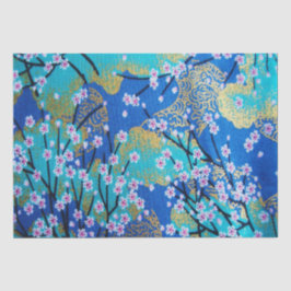 Gold Blue White Japanisch Kimono Blumendekoupage Seidenpapier