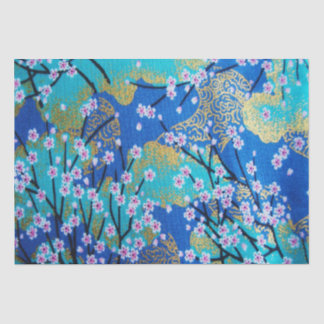 Gold Blue White Japanisch Kimono Blumendekoupage Seidenpapier