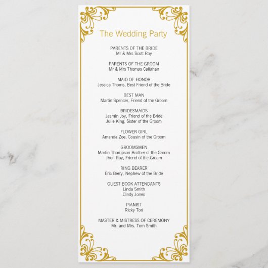 Gold Blüh Wedding Program Programm (Rückseite)