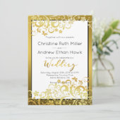 Gold Blühend florale Moderne Hochzeitseinladung Einladung (Stehend Vorderseite)
